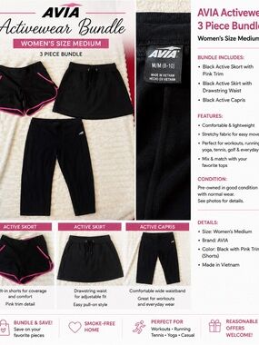 Avia Black Shorts & Skort Set with Pink Trim
